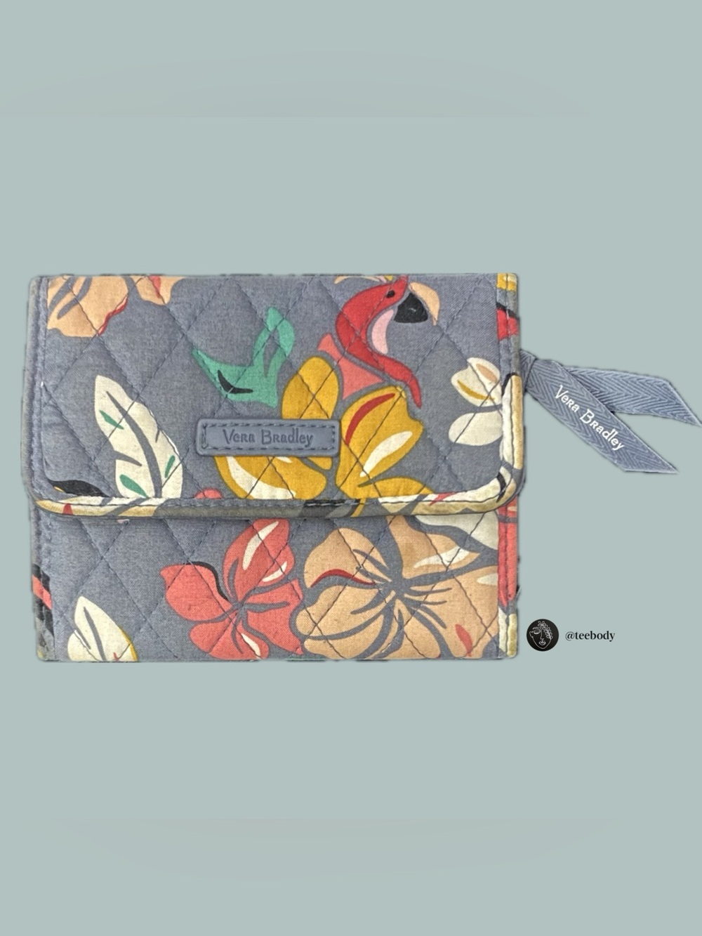 Vera Bradley RFID Riley Compact Trifold Wallet Coastal Paradise Gray Floral